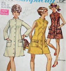 8077 1968 NEHRU COLLAR BUTTON COAT DRESS LENGTHS PATTERN 12 34